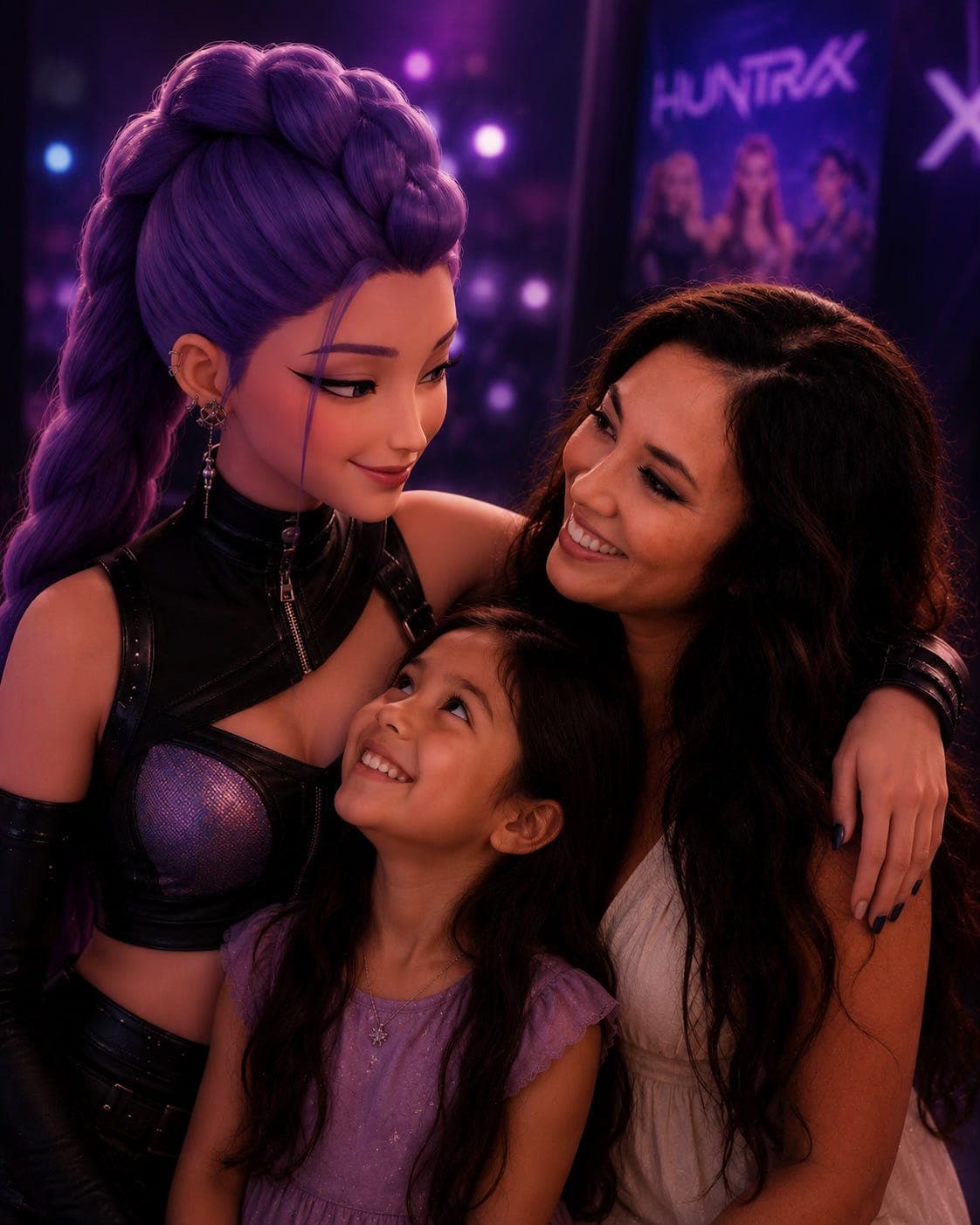 Mother and daughter with a K-pop Demon Hunters character