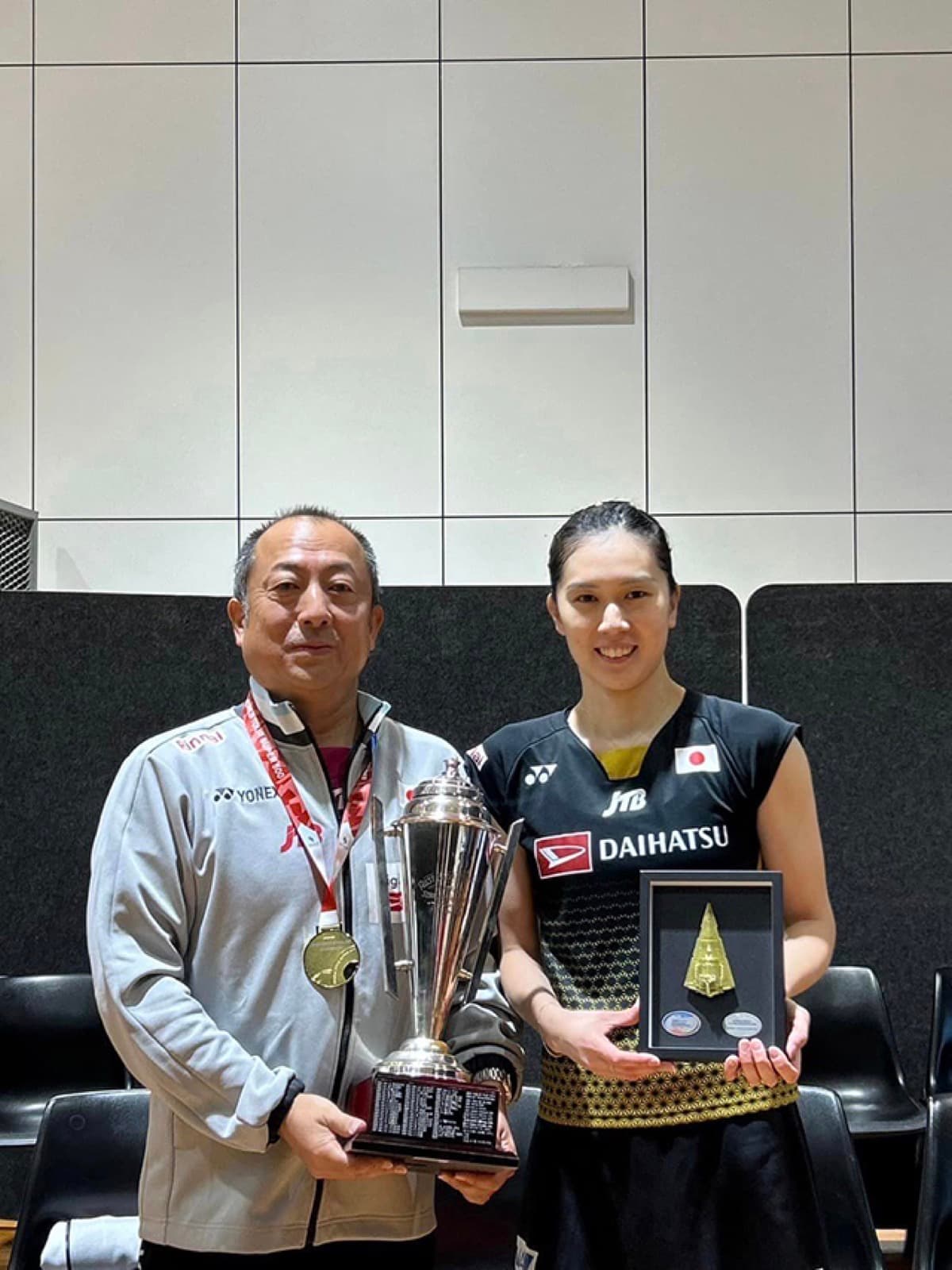 Japanese badminton player Aya Ohori celebrating at the 2024 Australian Open