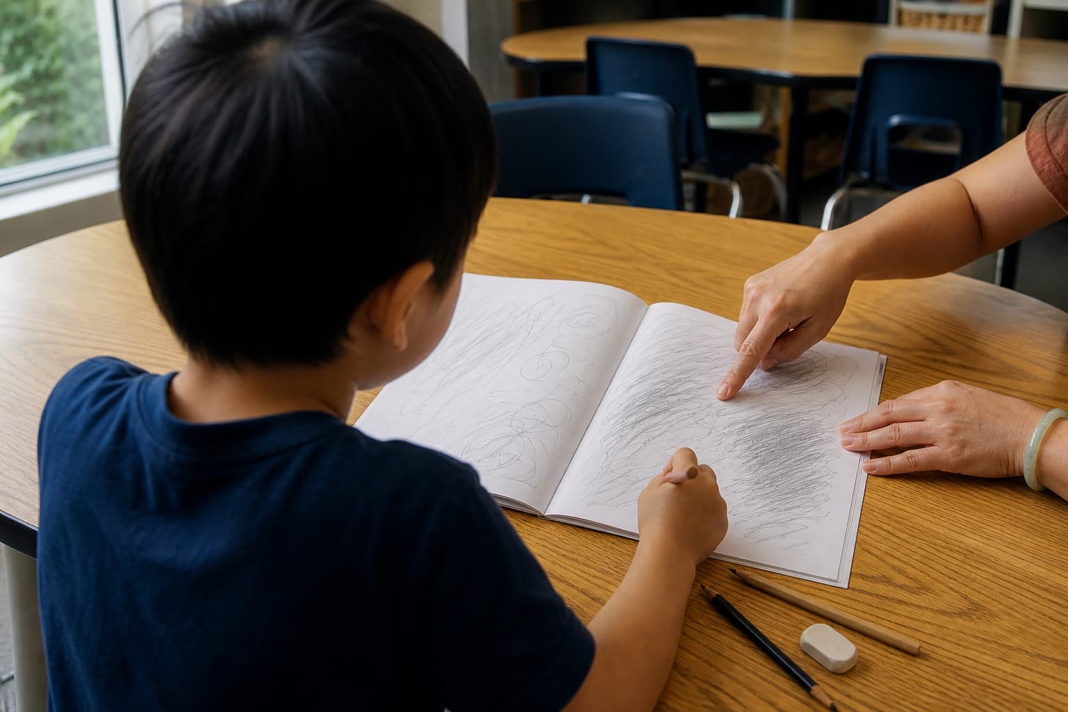 A child practicing a heritage language in a weekend community classroom.
